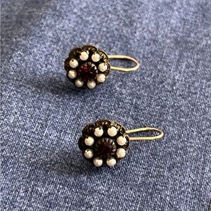 Vintage faux pearl garnet earrings